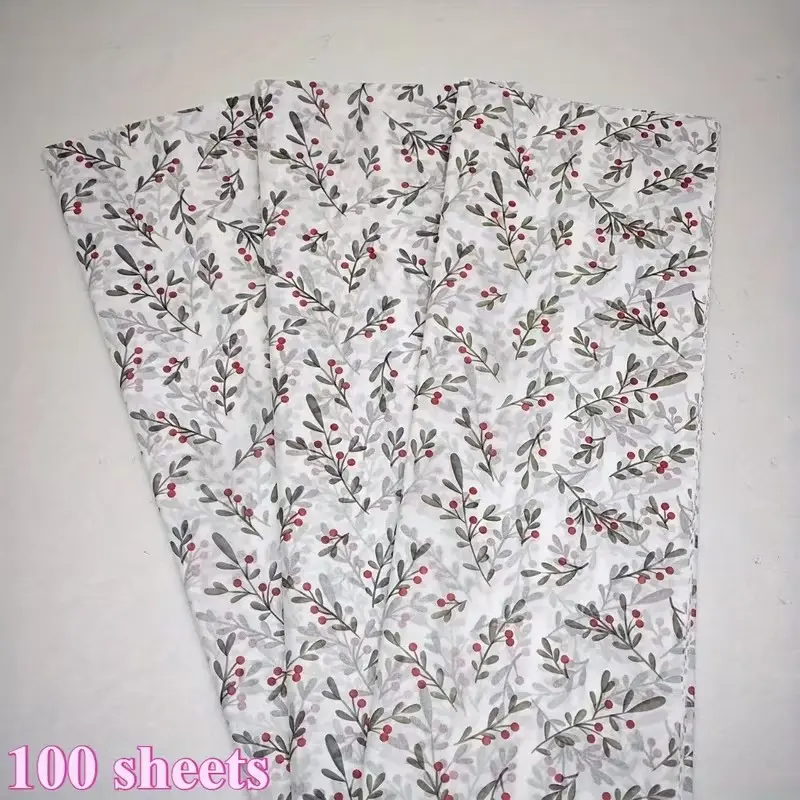 100 Sheets, Christmas Tree Seed Floral Pattern Tissue Paper, Gift Wrapping Supplies, 20x14 Inches, Suitable for Gift Wrapping, Wine Packaging, Gift Box Filling, Fragile Item Protection, Holiday and Party