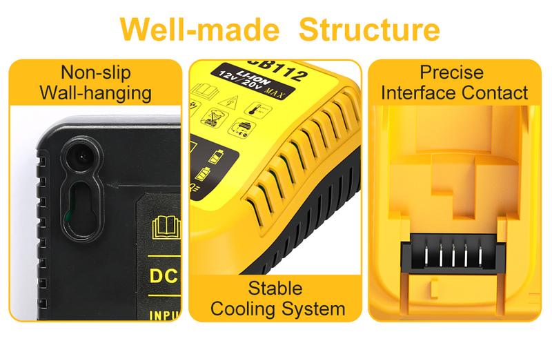 Amityke DCB112 Replacement for Dewalt 12V/20V Lithium High Capacity Battery Charger with Safety Protection System & LED Status Lights