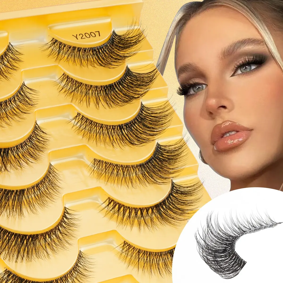 Ultra-Fine Transparent False Eyelashes, Cat Eye Effect, Mixed Length, C Curl, Fluffy, Lightweight, Soft, 10 Pairs, Solid Form