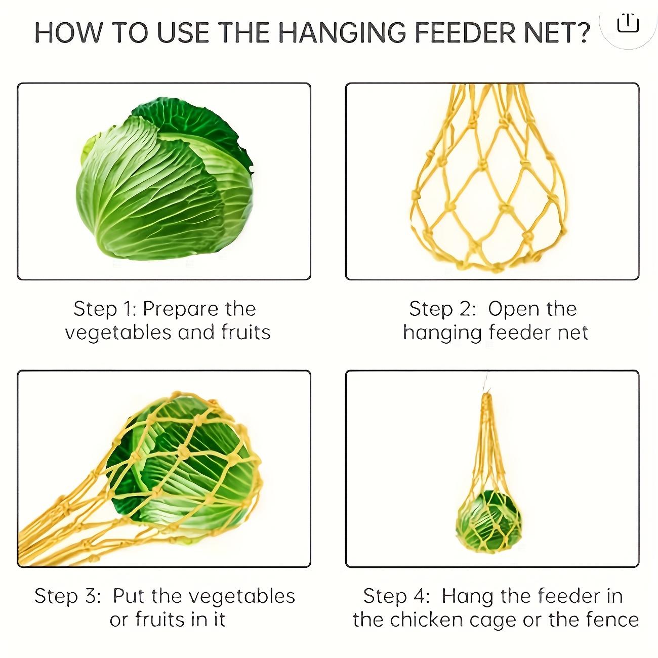 4-Piece hanging chicken feed rack and fruit and vegetable mesh bag - multi-functional and colorful design, suitable for poultry, hens, ducks, durable grid structure for easy hanging, promoting natural feeding and intellectual stimulation Feeder Outdoor