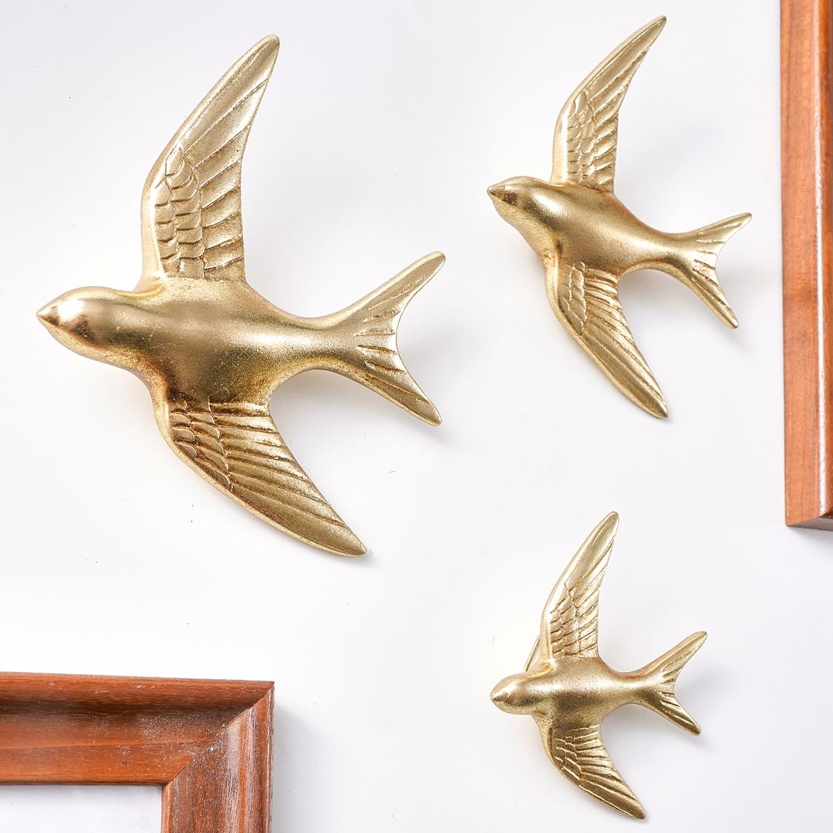 3pcs European Style Flying Bird Wall Decor, Resin Material Home Hotel Decoration, Bathroom Hanging Ornament
