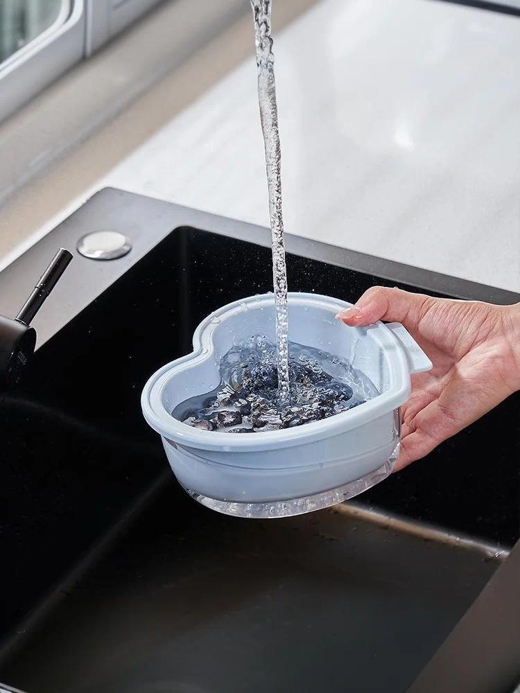 Heart-shaped Fruit Drain Basket Cute Cartoon Kitchen Drain Basket Household Vegetable Washing Basin Storage Basket