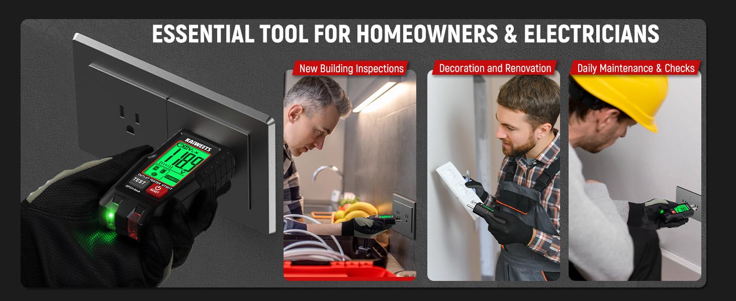 GFCI Outlet Tester with LCD Display, 3-Prong Receptacle Wiring Detector, Voltage Checker, Auto Hold, Diagnostic Tool for 120V AC Home Outlets