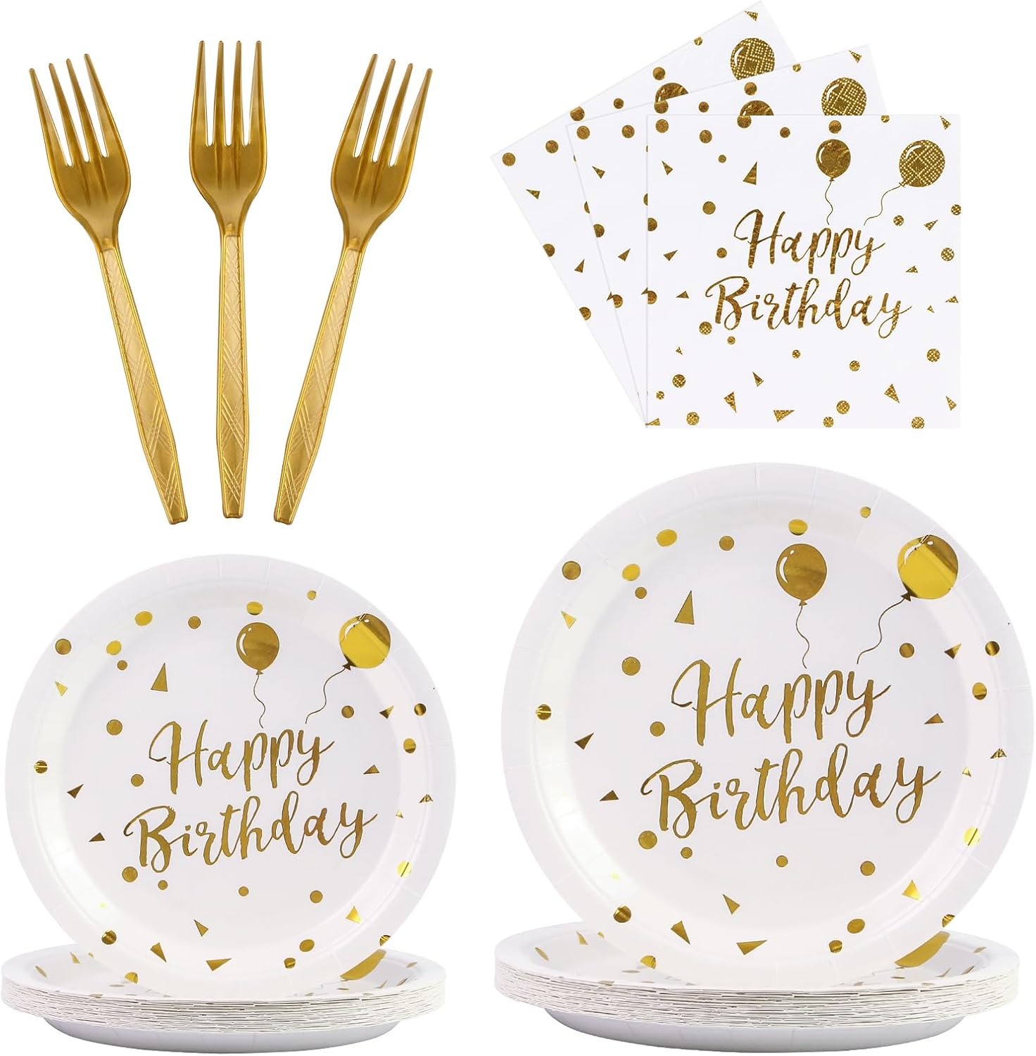 48PCS Black and Gold Plates and Napkins Party Supplies, Gold Dot Disposable Paper Plates, Napkins and Forks Tableware Set for 16 Guests, Elegant Birthday, Wedding, Retirement, Graduation Party Decorations and Celebration Dinnerware