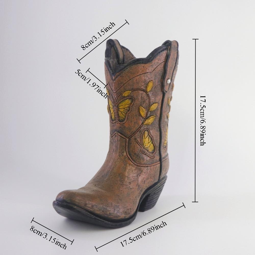 Vintage Boot Resin Vase Decor, Striped Hydroponic Flower Container, Indoor/outdoor Home Decoration, Living Room, Balcony, Garden, Cowboy Style