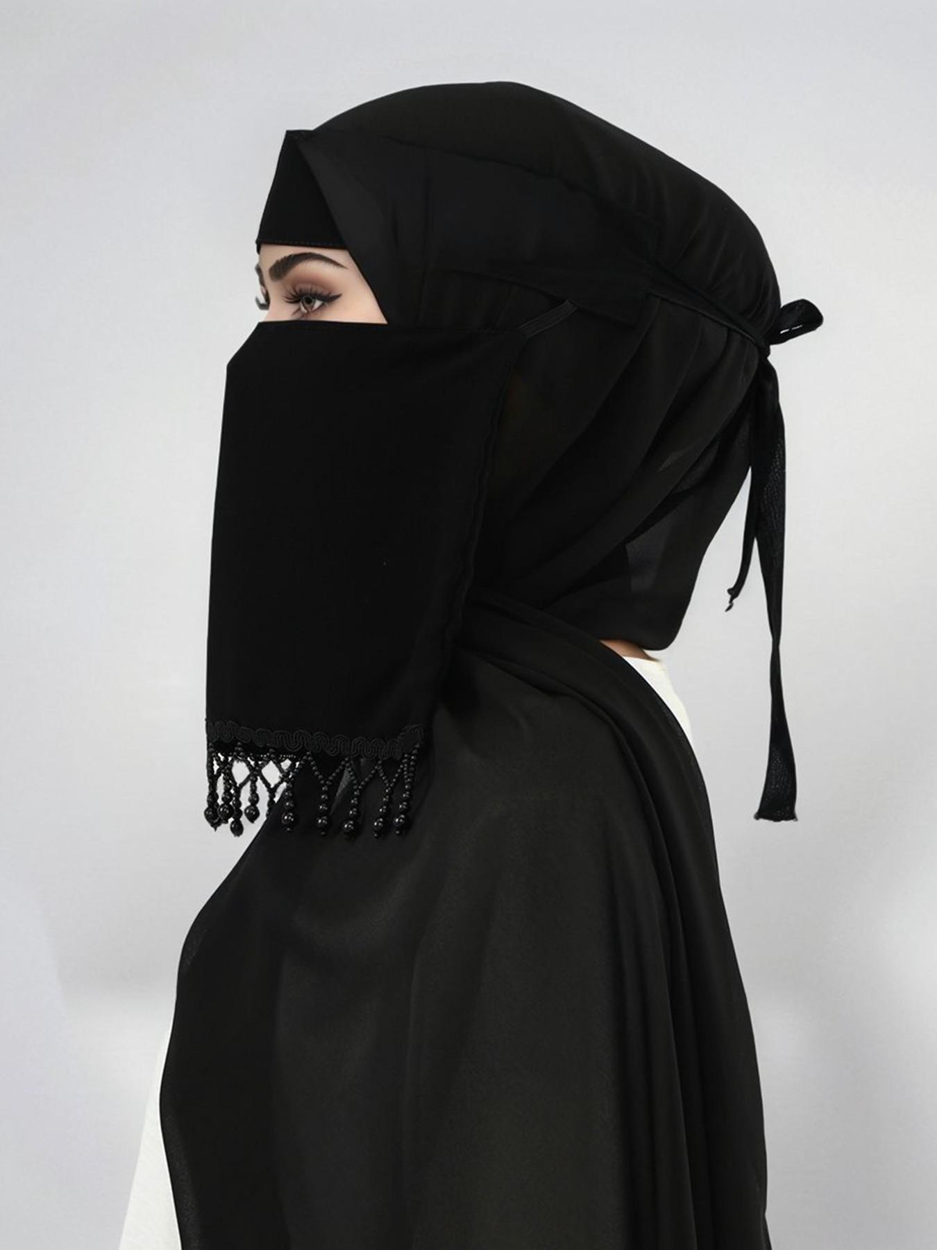 Women's Solid Color Chiffon Face Veil, Elegant Arabic Conservative Niqab Hijab, Soft Middle Eastern Mask, Daily Wear for Dress