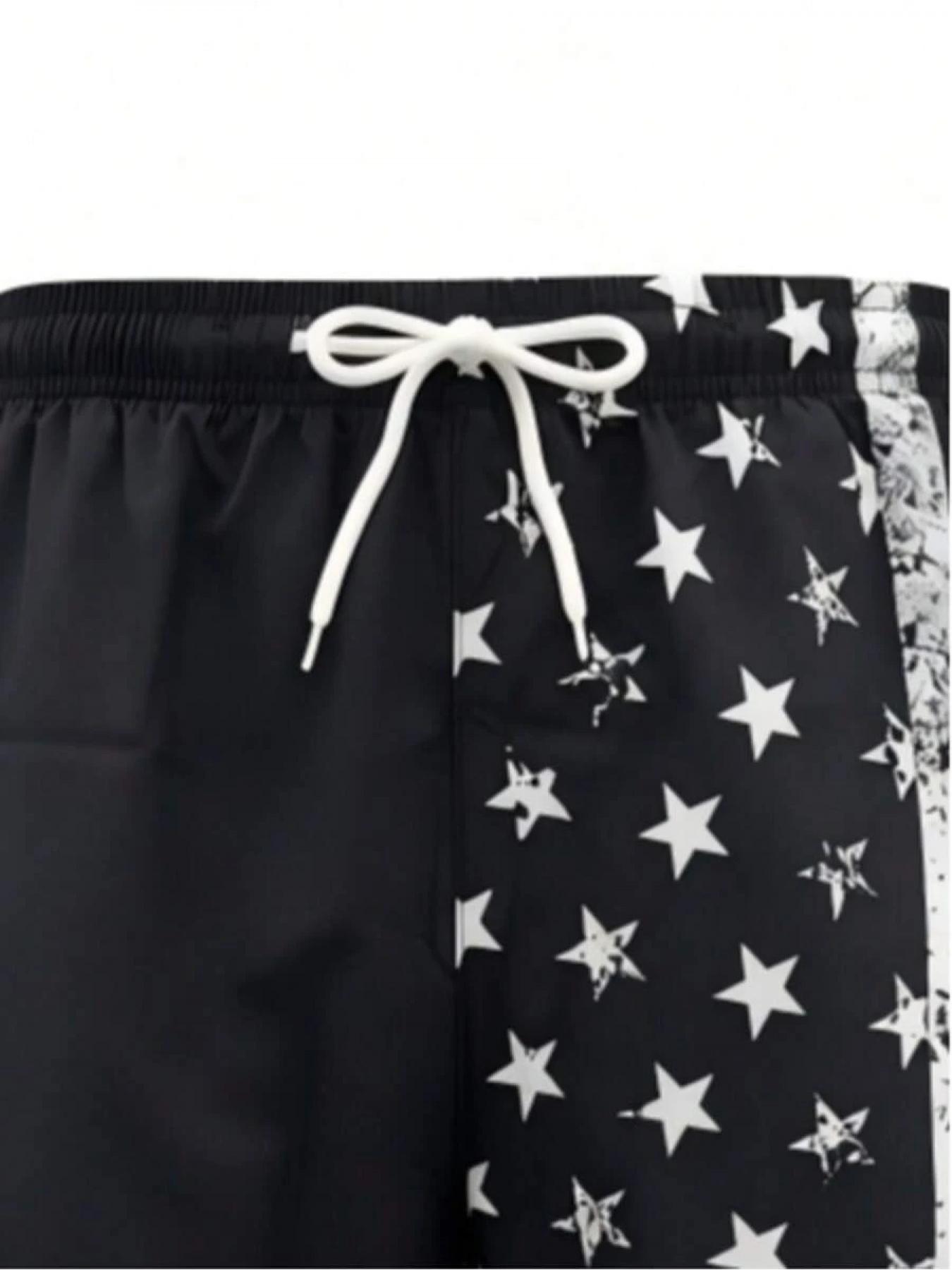Men's Quick Dry National Flag Lining Elastic Waistband Drawstring Waist Casual Summer Fashion Sport Beach Swim Shorts Swimming Shorts, Suitable For Vacation, Beach, Pool, Outdoor Activities, Daily Wear
