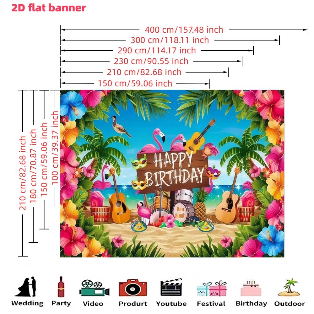 2D flat party banner, Hawaiian birthday background fabric, polyester material, tropical Hawaiian party decoration, suitable for indoor/outdoor Hawaiian parties, birthdays, weddings, summer decoration, birthday party decoration, stage and room decoration