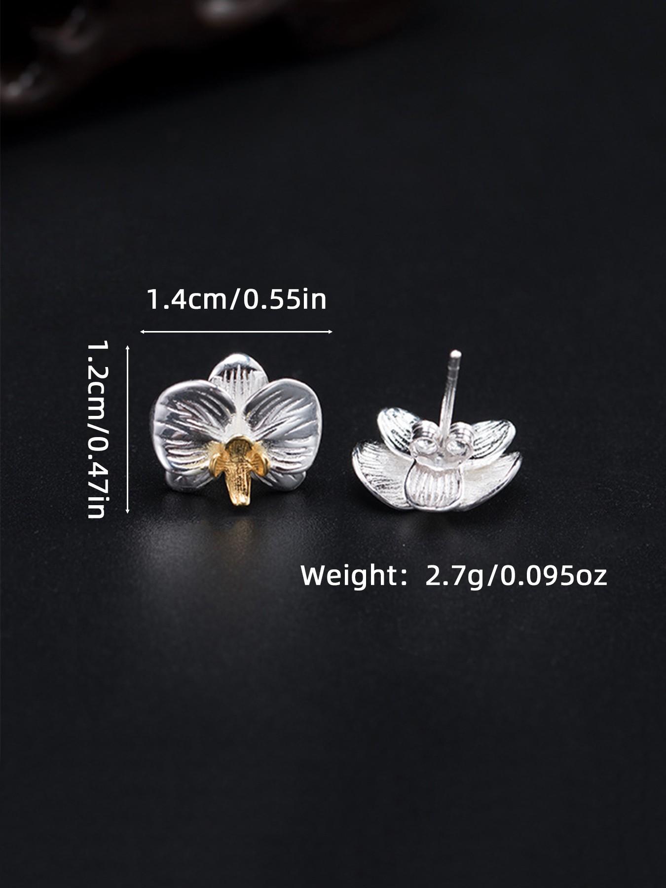 New Traditional Orchid Earrings, Literary Cold Sensation 3D Floral Design, S925 Silver Color Flower Ear Jewelry, Includes Elegant Gift Box