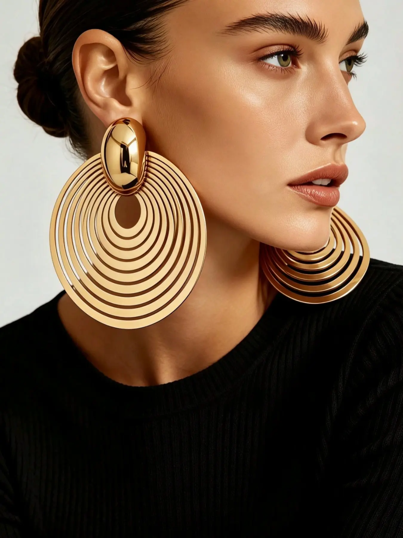 European & American Style Oversized Round Earrings, Multi-Layer Hollow Design, Heavy-Duty for Parties and Vacations, Statement Earrings