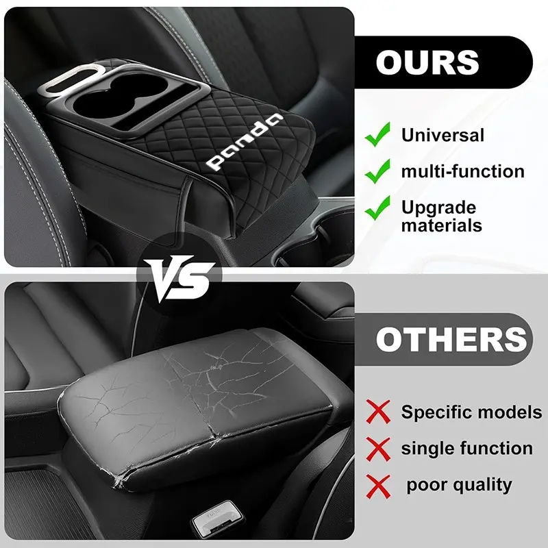 Fiat Panda 1pc Car Armrest Pad, 4-In-1 Central Console Protection, Cup Holder & Tissue Holder, Multi-Functional Interior Accessory