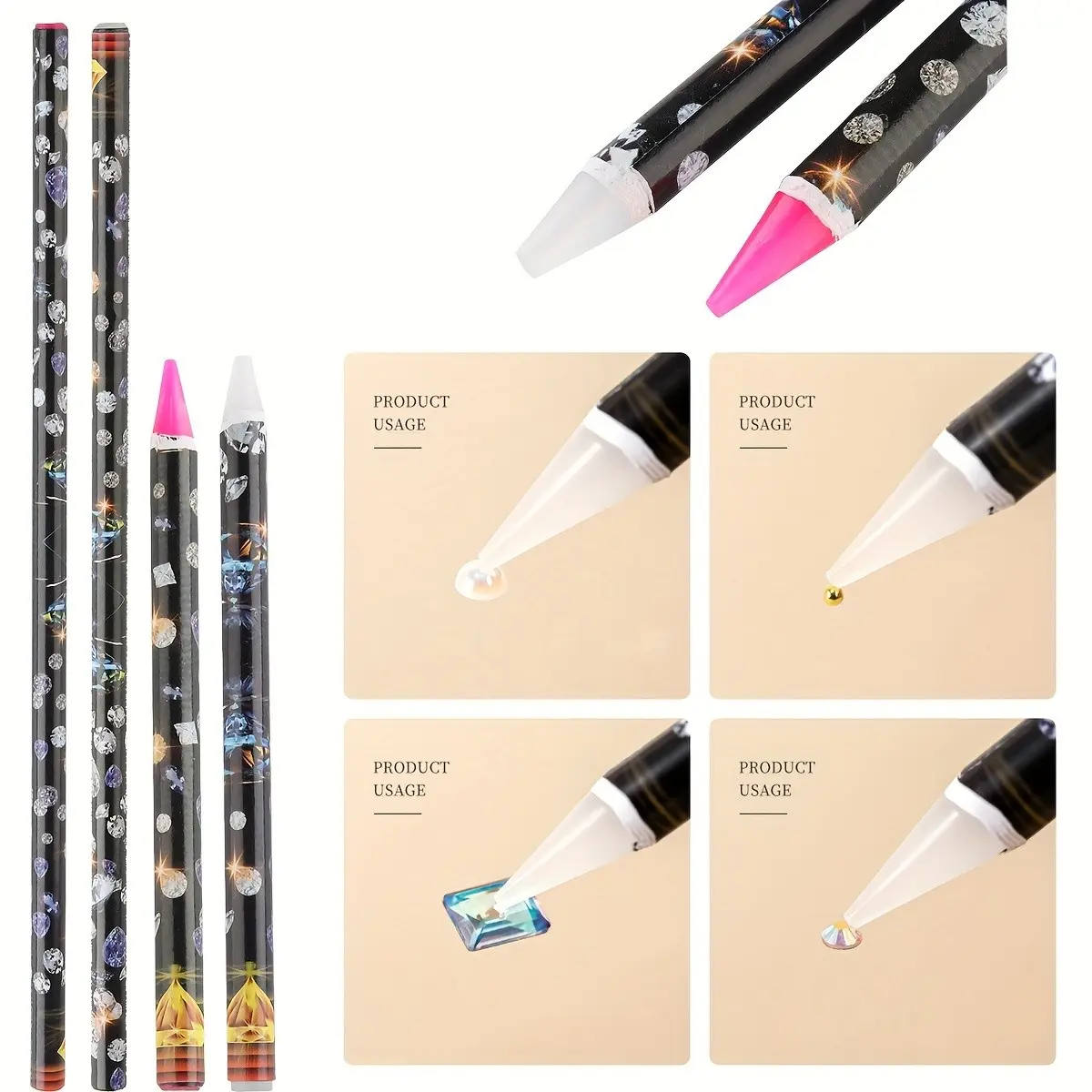 Nail Art Pen with Self-Adhesive Gems, Crystal Diamonds, Pearls, DIY Nail Decoration Tool, Essential Nail Art Supplies