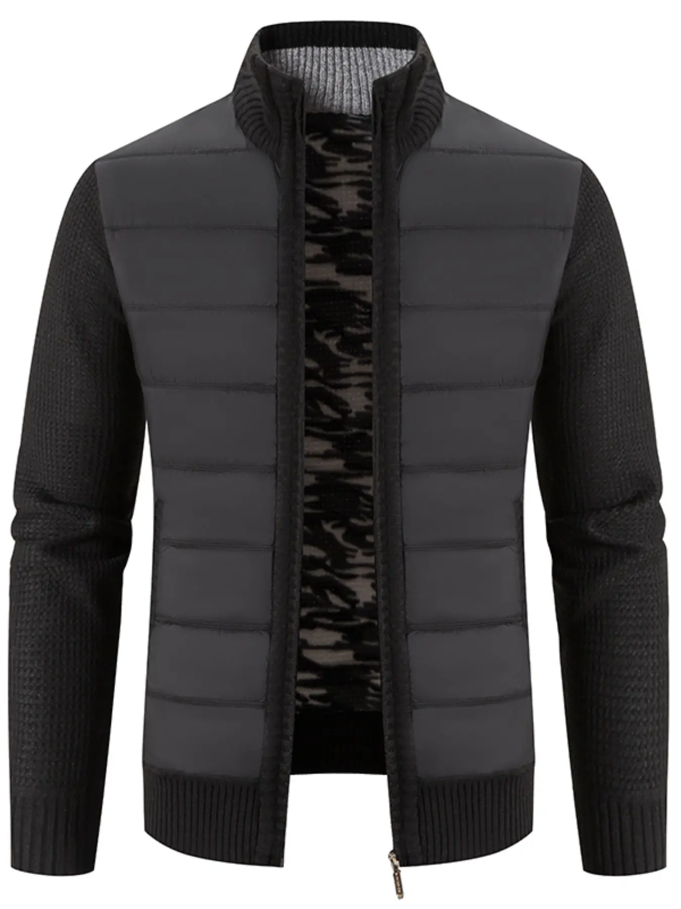 Men's Knitted Patchwork Cardigan, Long Sleeve Slim-Fit, Breathable Zip Closure, Casual Style for Business and Daily Wear