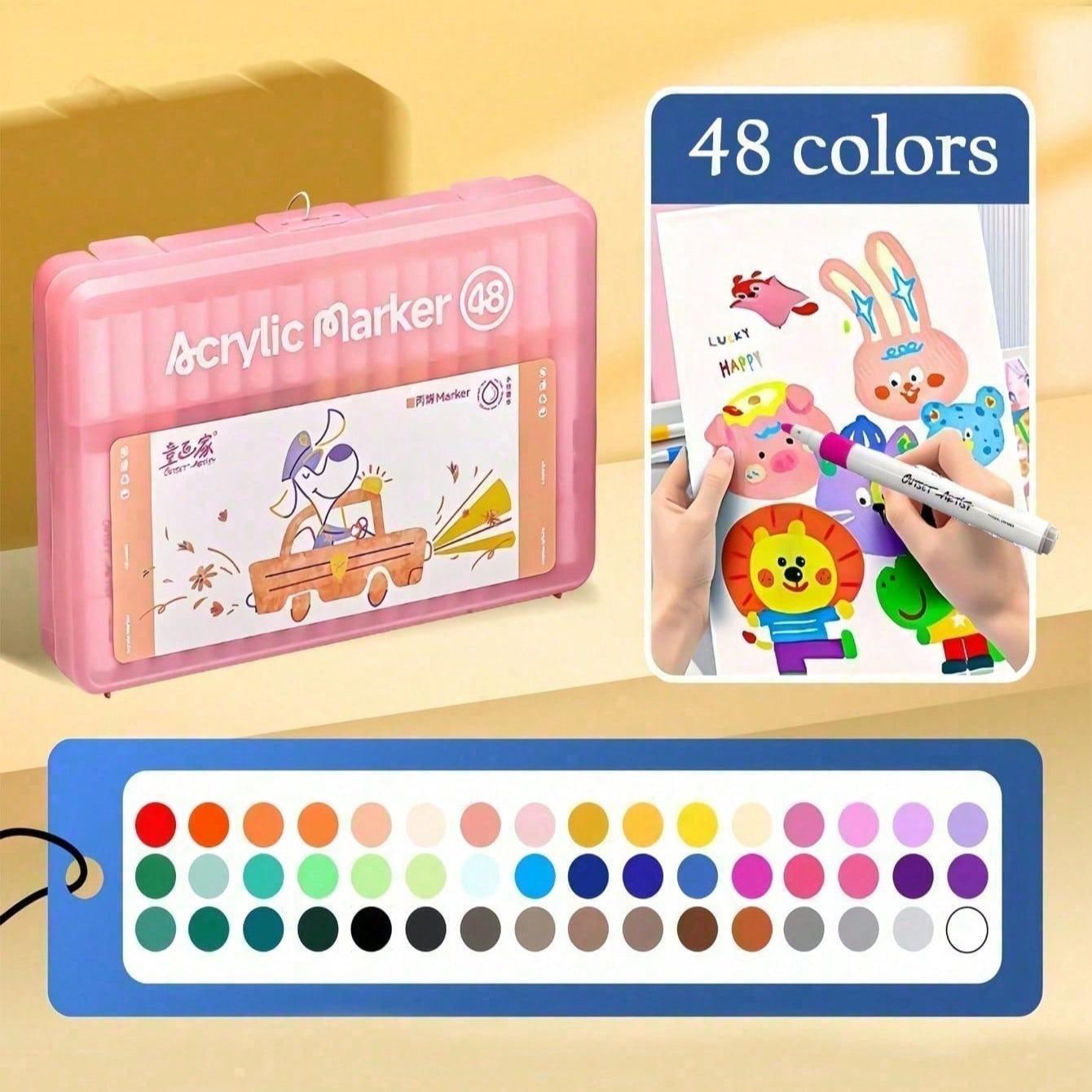 Set Includes 48/36/24/12 Color Acrylic Markers, Soft Tips, Suitable for DIY, Layering, Transparent Printing, Washable, High Coverage, Ideal for Students