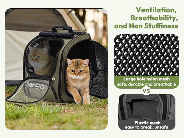 Pecute Cat Backpack Carrier Large Space Bubble Design for Travel Green Gray Khaki Ideal for Cat Lovers Animal Carrier