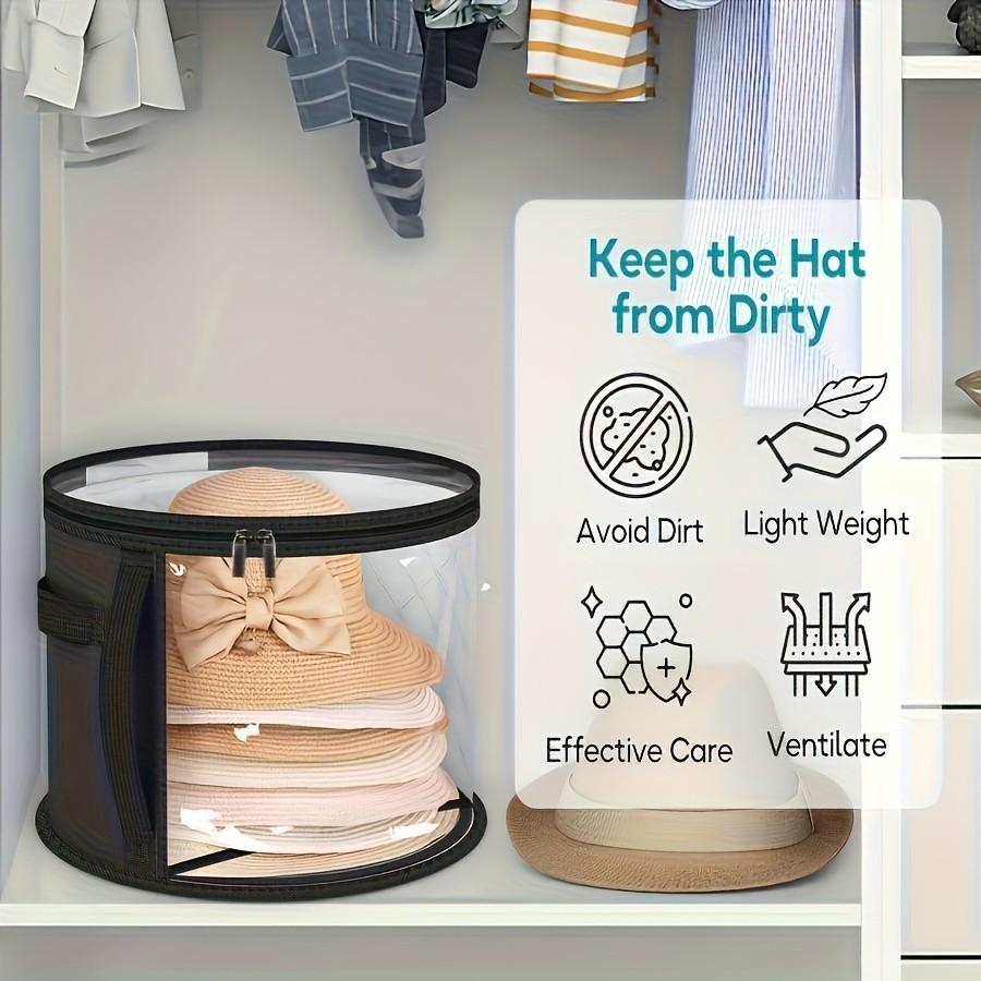 Extra Large Hat Storage Box, Foldable Non-Woven Organizer with Reinforced Handle, Transparent Window, Dual Zipper Design for Hats, Sun Hats, Beach Hats