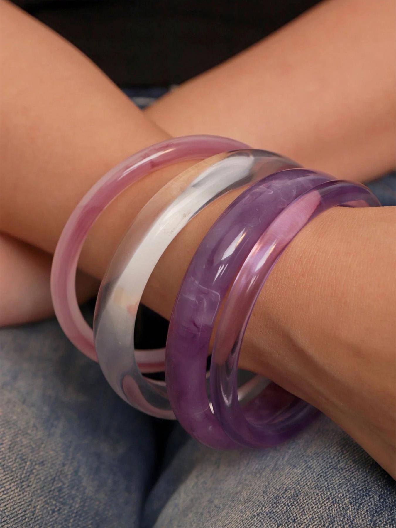 Elegant Retro Bracelet Set, 4 Pcs, Lavender Acrylic, Fashionable Minimalist Design, Women's Accessories, Daily & Party Wear