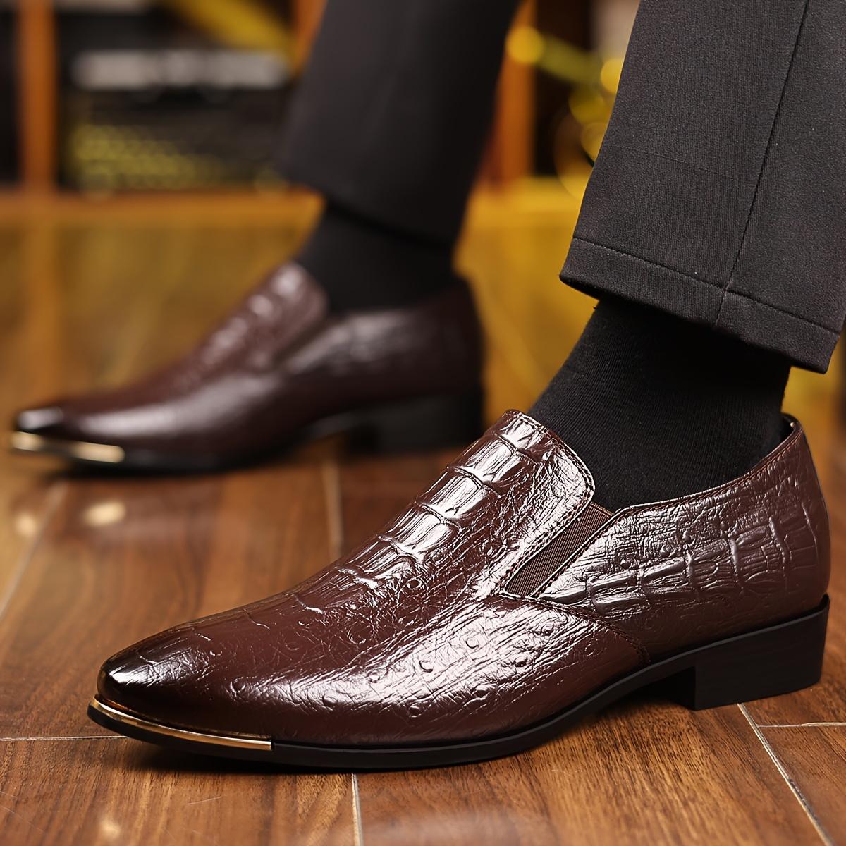 Men's Crocodile Pattern Pointed Toe Dress Shoes British Style Business Formal Footwear For Wedding Party
