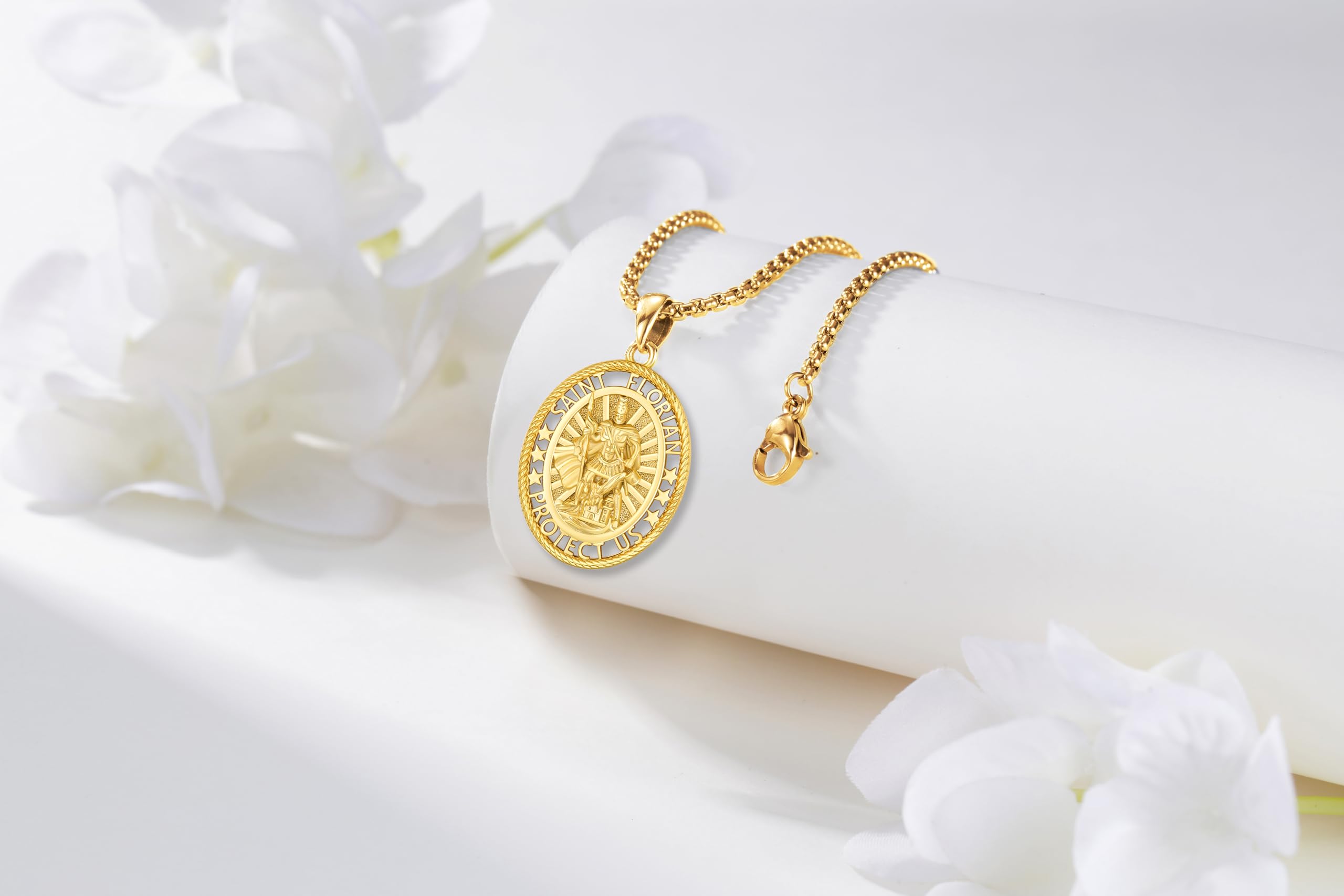 Thanches St. Florian 925 Sterling Silver Cross Necklace Religious Pendant Amulet for Men Women  Patron Saint of Firefighters Amulet Protection Perfect Jewelry Gift