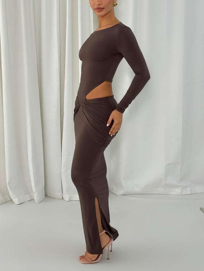 Women's Fall Winter New Fashion Pure Color Round Neck Hollow Out Sexy ...