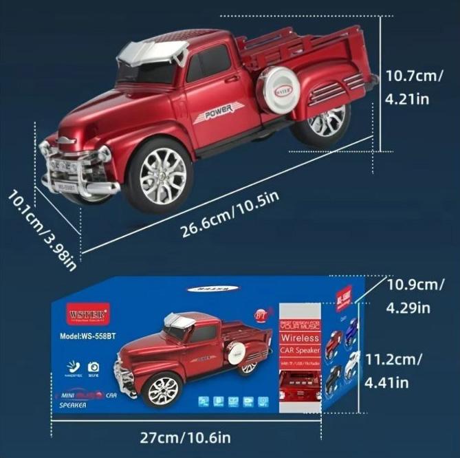 WSTER WS 558BT pickup truck shaped speaker with USB TF card AUX input FM radio TWS pairing stereo sound great choice for birthday or Valentine's Day gift