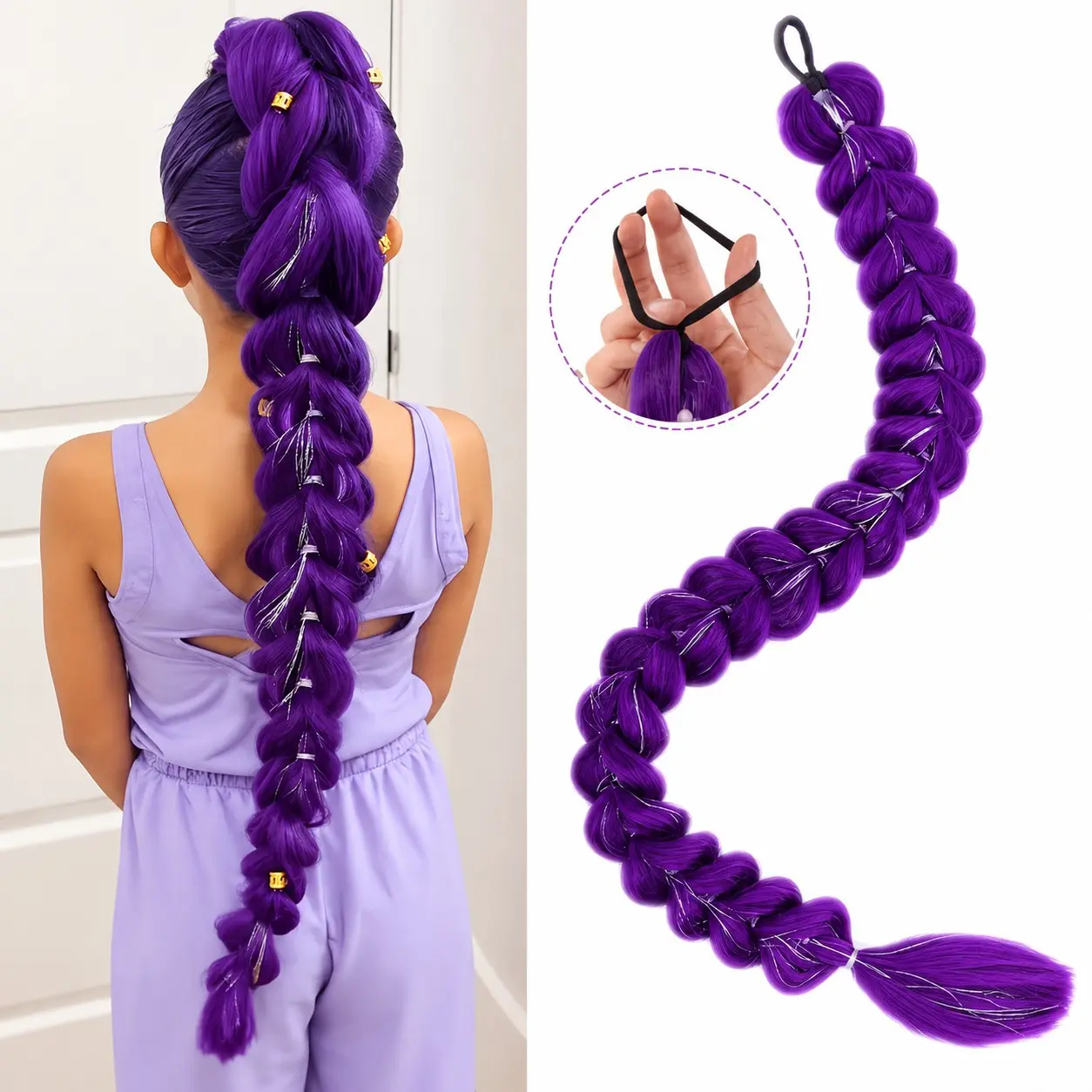 No Braiding Required 25.59 Inch Bubble Braid Ponytail Wig, Easy Clip-On, Perfect for Daily, Party, Cosplay, Multiple Styles, Synthetic Hair Wigs