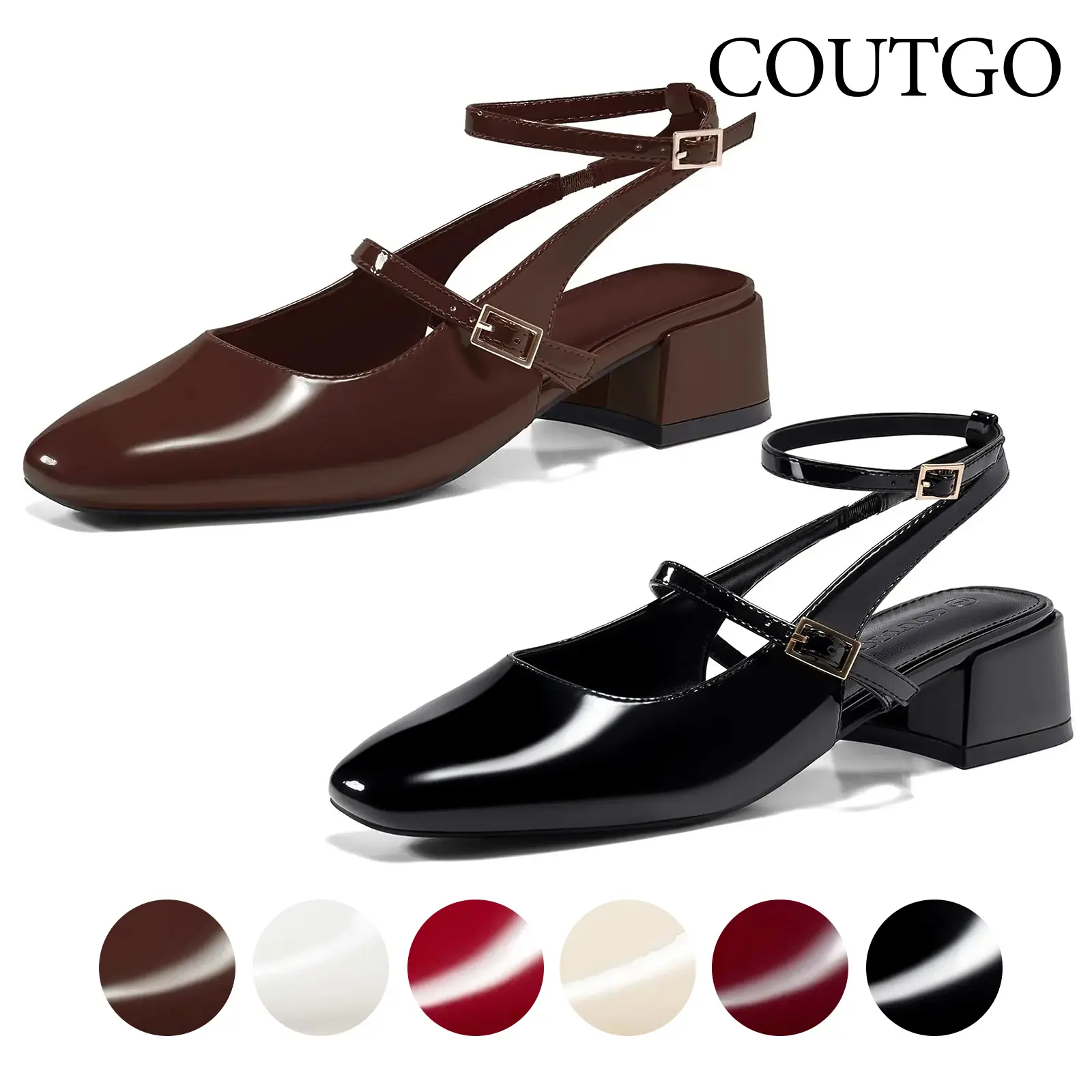 Coutgo Womens Mary Jane Chunky Low Heels Closed Square Toe Ankle Strap Pumps Wedding Party Dress Shoes tiktokshopbacktoschool