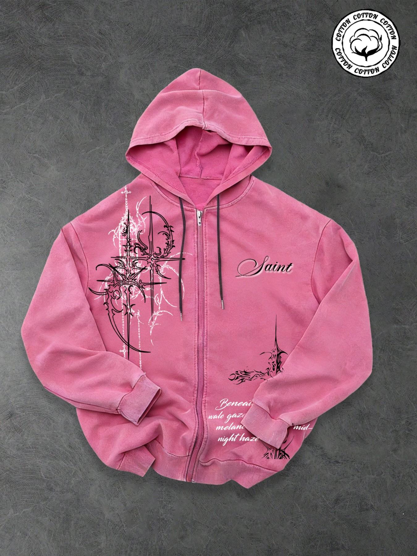 Men's Y2K Dark Aesthetic Saint Thorn Cross Zip Graphic Hoodie