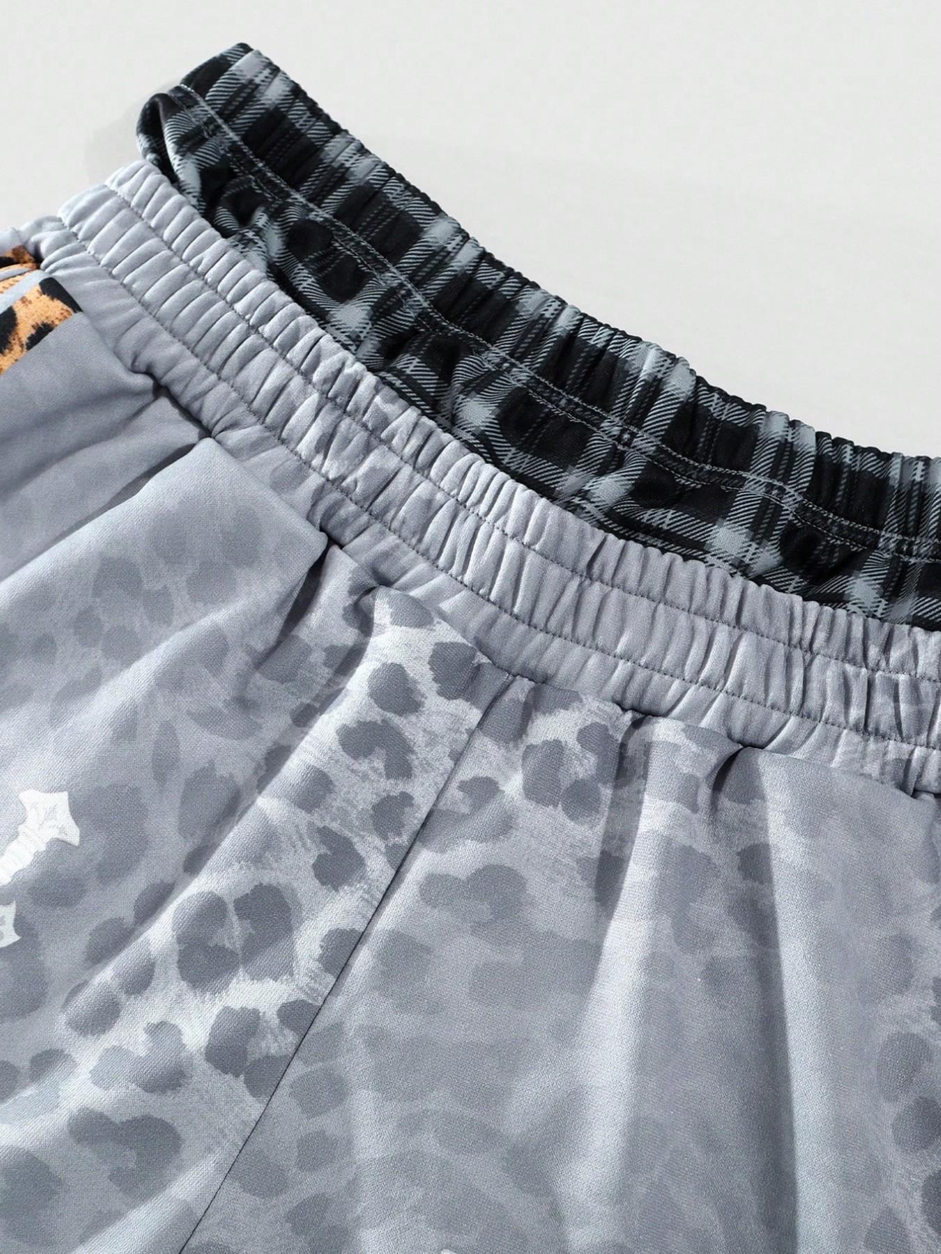 Men's and women's, Fitted styles of street hip-hop casual wear, Leopard print "USA" pattern sportswear set, Tracksuit Sweat Suits, suitable for spring and autumn campus life, outdoor activities, street photography