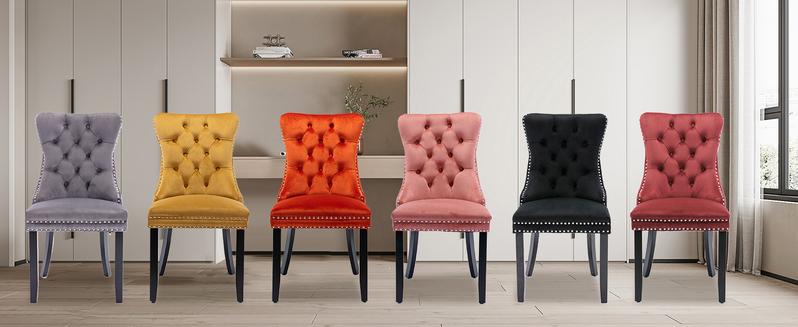 Velvet Dining Chair Set of 2 Upholstered Tufted Dining Room Chair with Nailhead Trim and Solid Legs for Kitchen, Restaurant Adjustable Modern Recliner Indoor Furniture