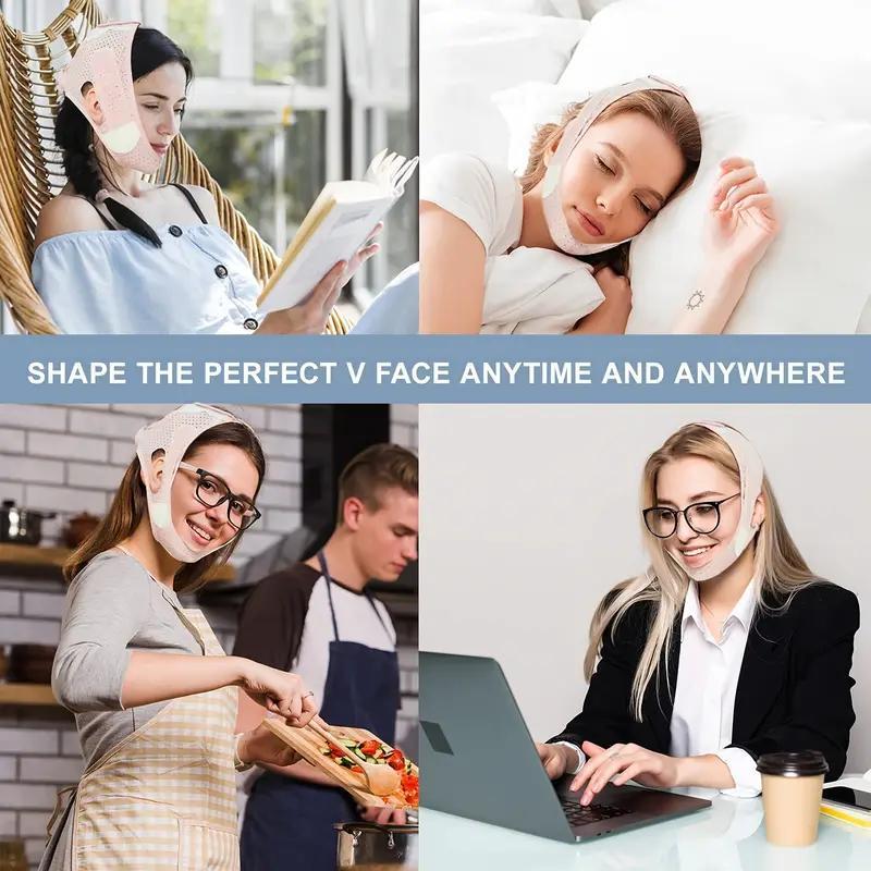 Reusable Facial Lift Bandage Set, Face Lifting Strap, V-Line Face Slimming, Face Jawline Shaper, Lymph Contour Brush Massager, Skin Tightening, Ergonomic Design, Precision Fit