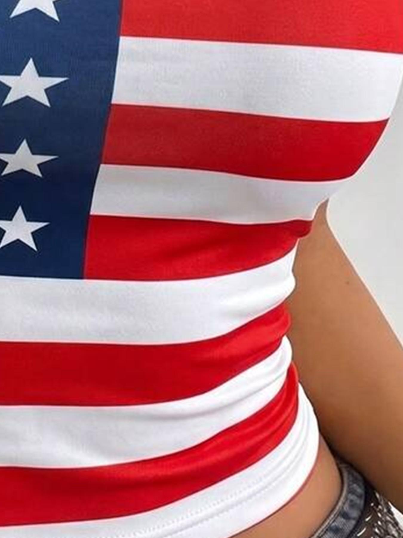 American Flag Print Cami Top, Spaghetti Strap Sleeveless Slim-Fitting Sexy Backless Casual Tank, Breathable Material, Multiple Flag Options, Plain Surface Design