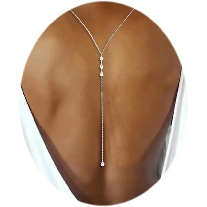 Rhinestone Back Chain Necklace Bridal Wedding Backdrop Body Jewelry for Women Summer Shoulder Back