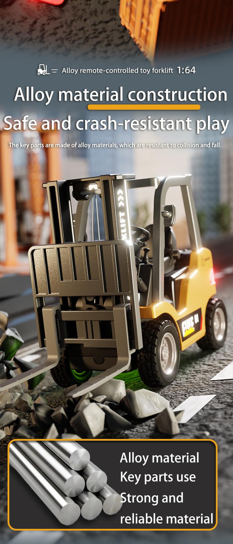 Hotfree Mini RC Construction Truck Toys, 1/64 Scale Alloy Excavator & Forklift with Lights and Sounds, USB-C Rechargeable Remote Control Vehicle Set, Birthday Christmas Gift for Boys Kids & Adults