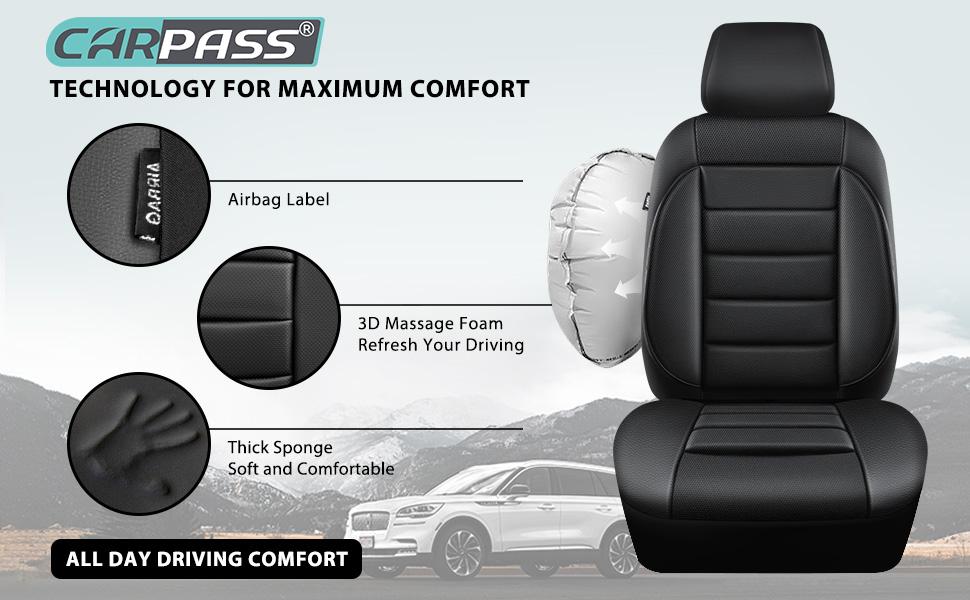CAR PASS Leather Car Seat Covers Full Set Universal waterproof, 3D Foam Support  Universal Fit for Trucks Vans SUVs Sedans Automotive ，Airbag Compatible