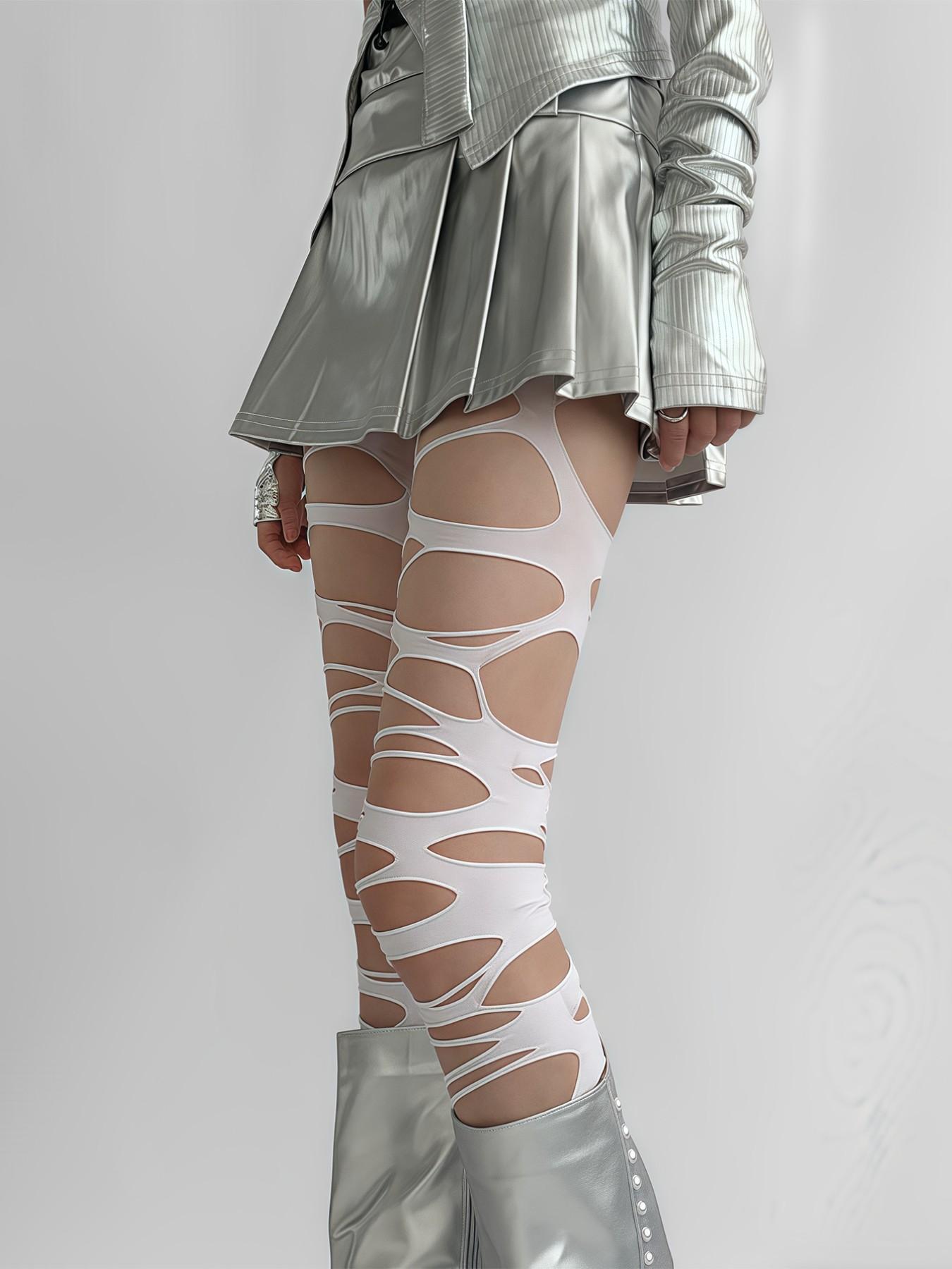 Women's Mesh Hollow Out Pantyhose, Asymmetric Ripped Design, Regular Fit, Suitable for All Seasons, 1 Pair