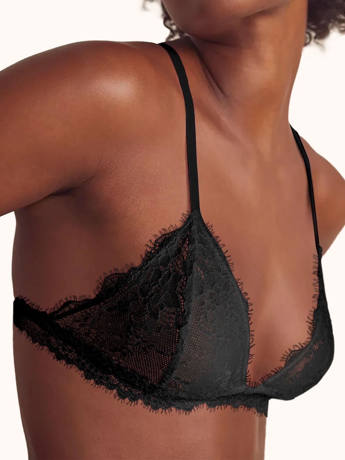 Minimalist Holiday Season Ultrathin Lightweight Bra Black Bridal lingerie Ladies Brassiere Floral Female Underwear For Small Breasts Eyelash Lace Bralette Bra Top Women Soft Seamless Bras Sexy Lingerie