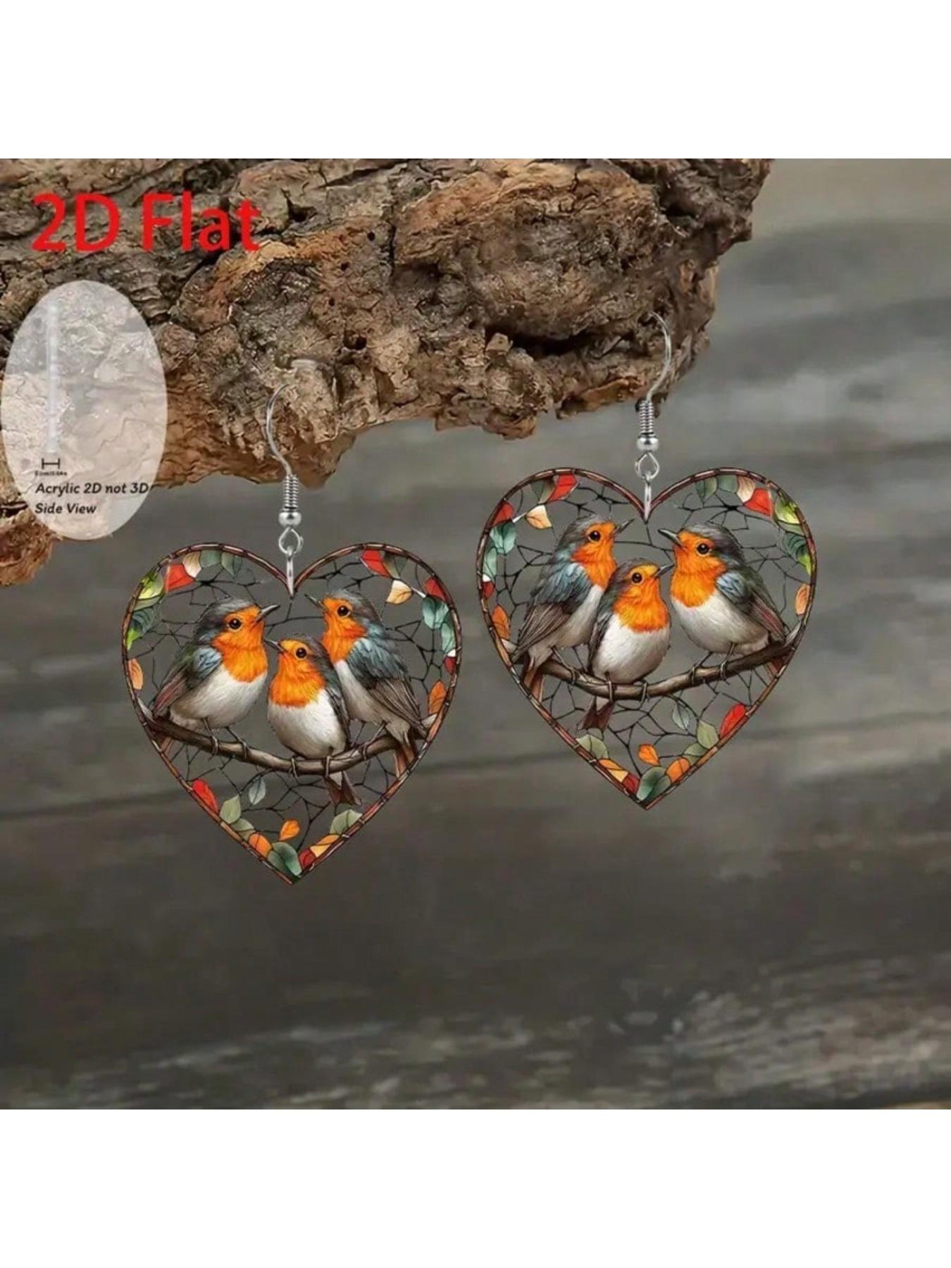 Bohemian branch bird acrylic earrings -3 colorful bird heart pendant earrings, lightweight daily jewelry gifts (birthdays, holidays) for female friends and family, birthday gifts, party accessories, minimalist style, elegant design,