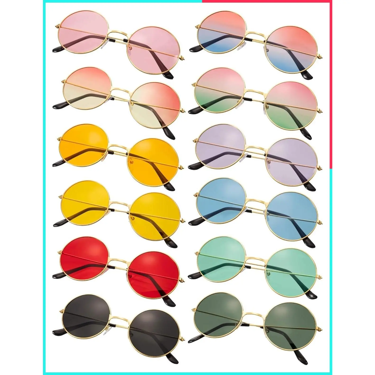 12 Pairs 60s 70s Hippie Circle Sunglasses for Women Men Retro Round Tinted Lens Sunglasses Pack Vintage Hipster Small Eyewear for Men Women Masquerade Costumes Party Gifts
