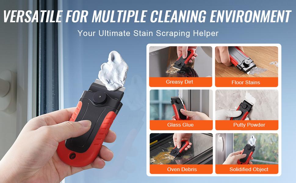 VEVOR Razor Blade Scraper, 15 Extra Blades, Locking Scraper Tool with Security Cap, Carbon Steel and POM Blades, for Cleaning Labels, Stickers, Decals, Paint from Glass Window Stovetop Cooktop Oven