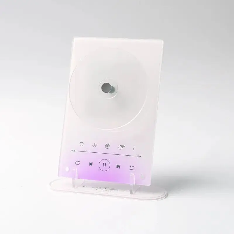 Retro Music Player Acrylic Badge Display Stand, Round Rotatable Gradient Pin Holder with Base, for Anime Merch Desk Layout Decor