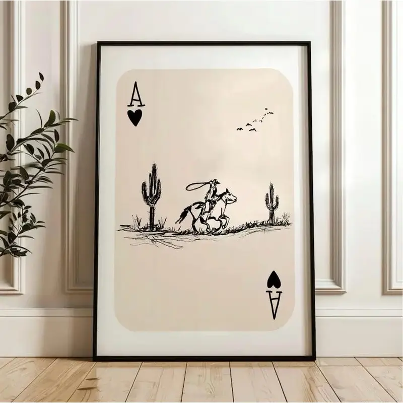 Artistic Western Cowboy Playing Card-Themed Retro Cactus Rodeo Graphic Digital Print Poster - Living Room Wall Picture Decor, Funky Room Accent, House Decor waterproof canvas wall art exquisite poster  bedroom dorm gaming room office classic print unique