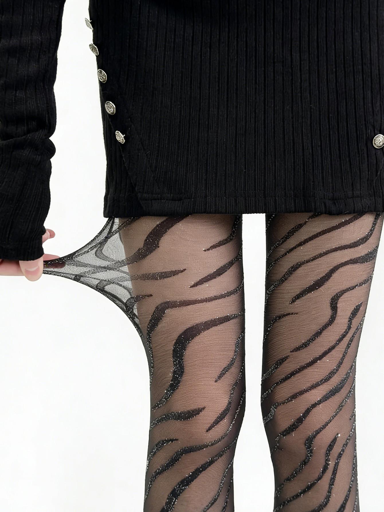 Y2K Bright Flash Zebra Pattern Tights, Transparent Mesh Stockings, High Elastic Anti-Pill, Millennial Sexy Style, Wearable All Year Round
