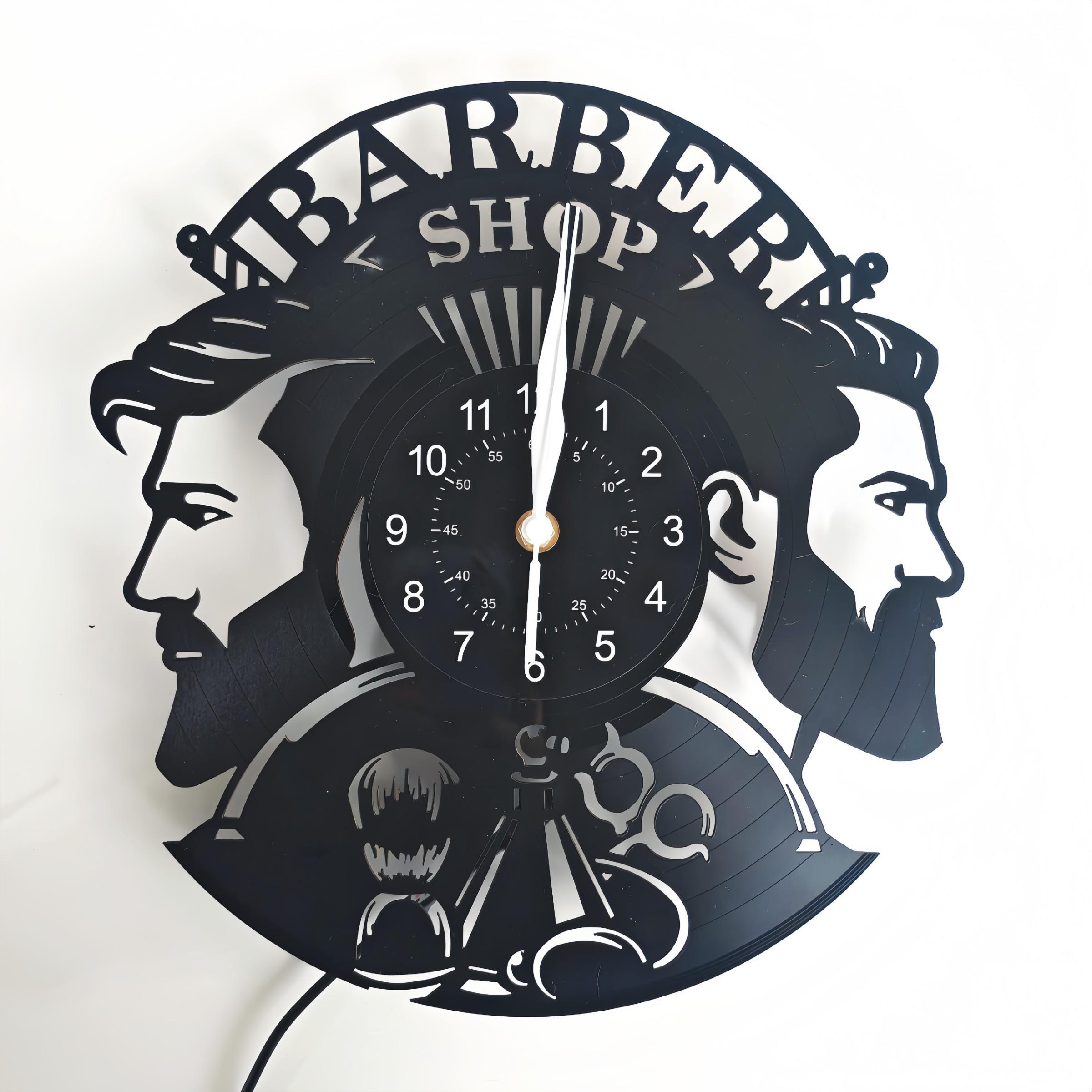 Barber Shop Theme Vinyl Record Wall Clock, Creative Decor for Salons, Clubs, Bedrooms, Unique Gift for Barbers and Hairdressers