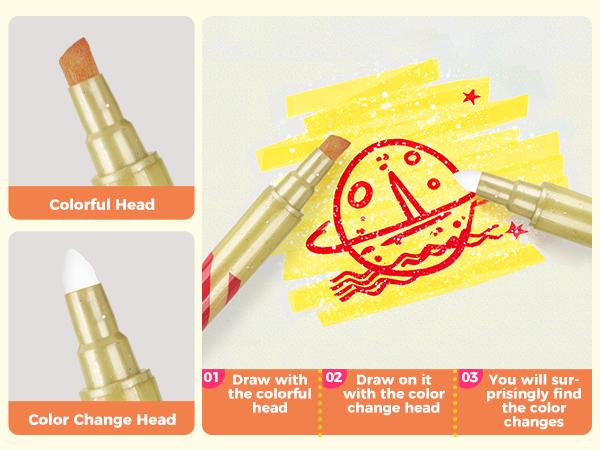 JoyCat 10 Color Changing Highlighter Pens, Dual Tip Magic Markers, Assorted Fluorescent Colors for Art Journaling, Note Taking, School Office Supplies