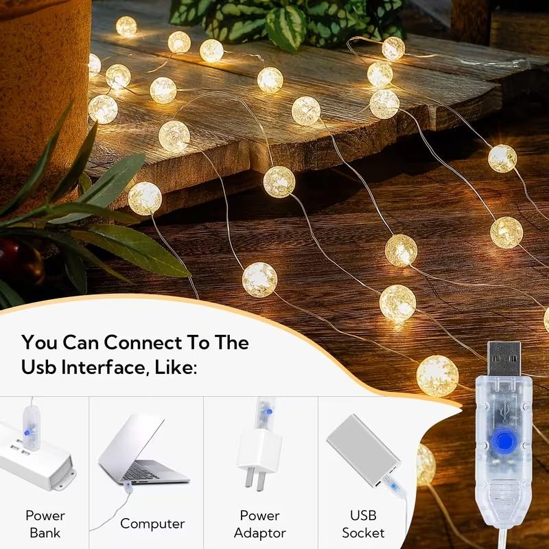 200cm Transparent Bubble Light String | USB Powered, Intelligent 8 Mode, Festive Atmosphere Decoration, Romantic and Warm, Ideal for Home, Dormitory, Study, Cafe, Valentine'S Day, Ramadan Decoration