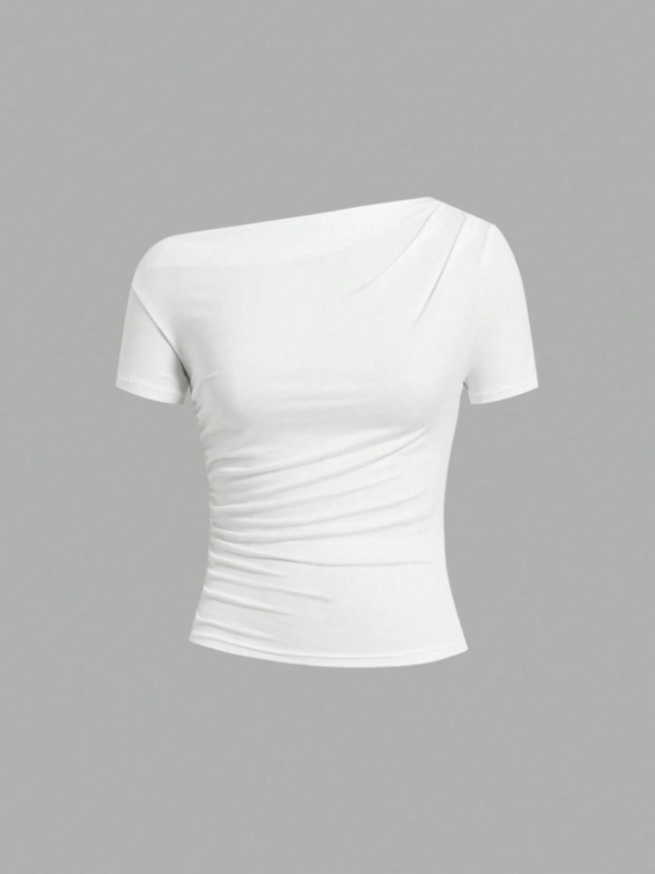 3-Piece Set Teenage Solid Color Asymmetrical Short Sleeve Tops, Elegant Casual Style, Lazy Fashion, Girl's Gift, Easter