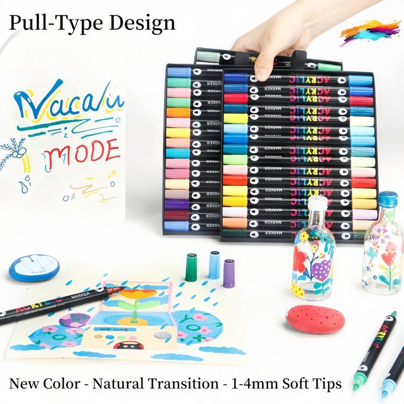Acrylic Paint Marker Set, 96/120/168 Colors Dual-color Brush Tips Marker Pen, Drawing Pen for Rocks, Wood, Canvas, Plastic, Glass, Ceramic, Art Marker Set