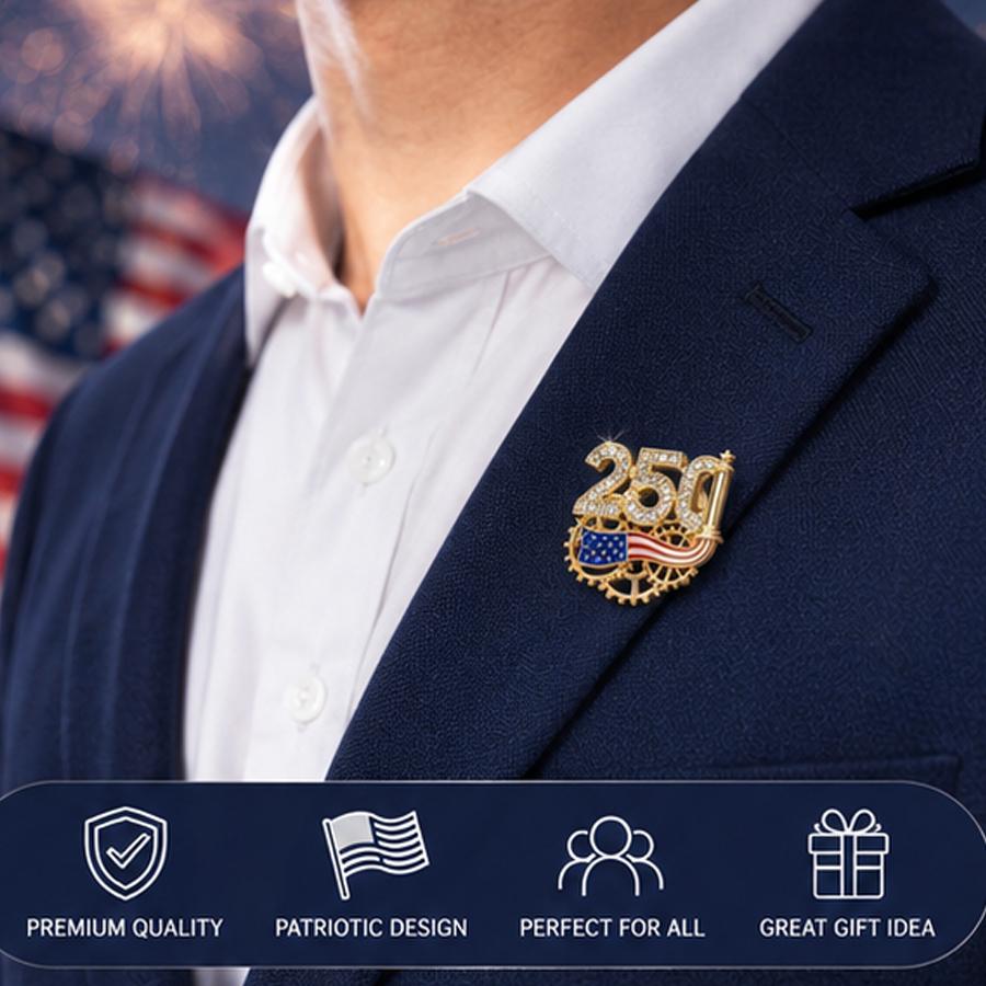 New US 250th Anniversary Memorial Pin for Men and Women - American Patriotic Independence Day Sparkly Zinc Alloy Lapel Pin Accessories for Suits and Coats, Worn on the Collar, Suitable for Festive Occasions - Independence Day, Halloween