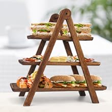 Wood 3 Tier Serving Tray Three Tiered Cupcake Stand, Rectangle Serving Platter Wooden Farmhouse Tiered Tray, Party Serving Brown Decorative Tray Decor